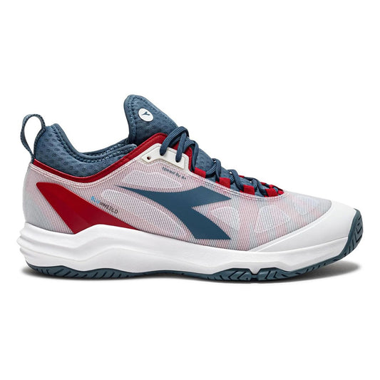 Red tennis shoes diadora on white background