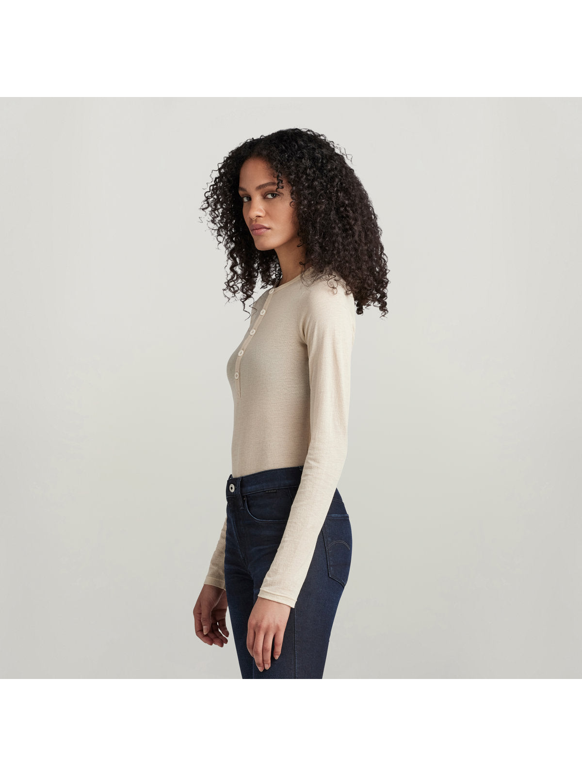 Дамска блуза-боди Henley Slim в бежово, G-Star RAW – снимка 6