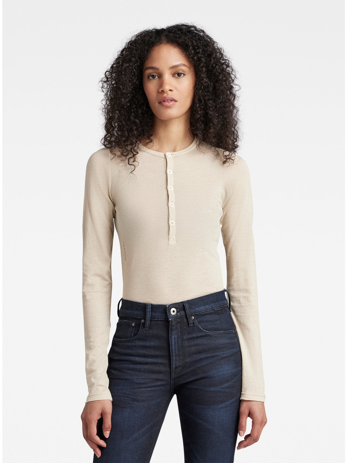 Дамска блуза-боди Henley Slim в бежово, G-Star RAW – снимка 2