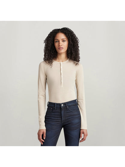 Дамска блуза-боди Henley Slim в бежово, G-Star RAW – снимка 4